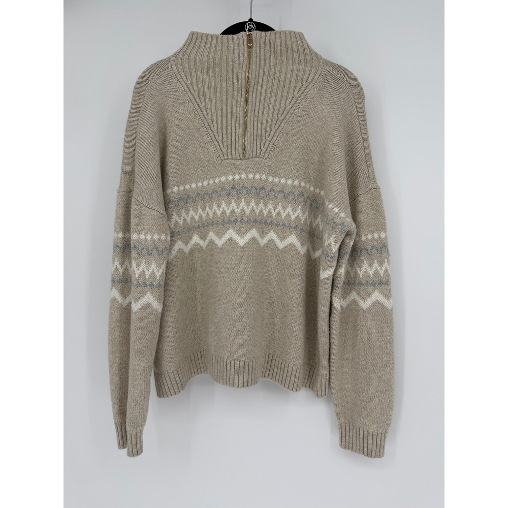 Haven Well Within Womens Large Fair Isle Quarter Zip Sweater Beige Knit Pullover